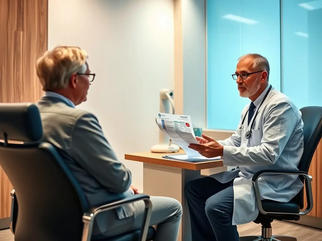 A serene image of a consultation room at Biberie, with a surgeon discussing treatment options with a patient, emphasizing personalized care.
