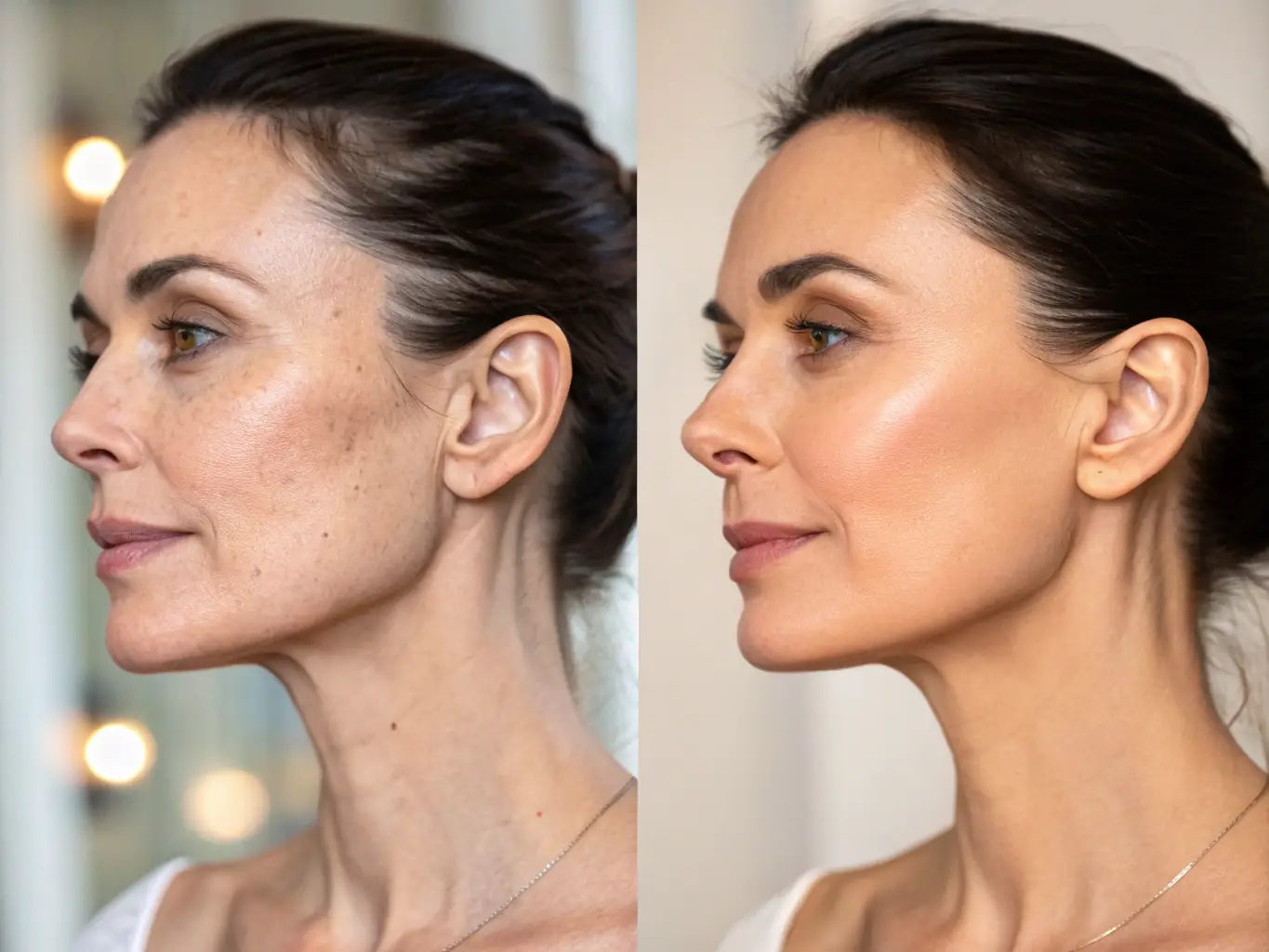 A before-and-after photo showcasing a patient who underwent a facelift at Biberie, demonstrating the rejuvenating effects of the procedure.
